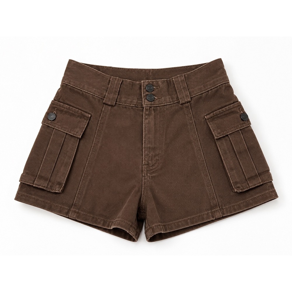 Romwe Womens Brown Cargo Shorts High Waisted Utility Cotton Twill Size Small 4